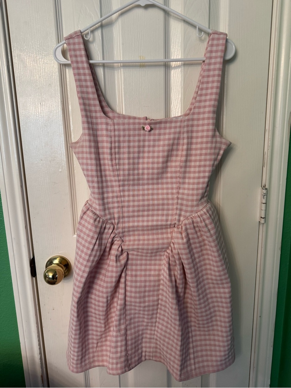 Fashion Nova Pink Gingham Midi Dress with Button Accent